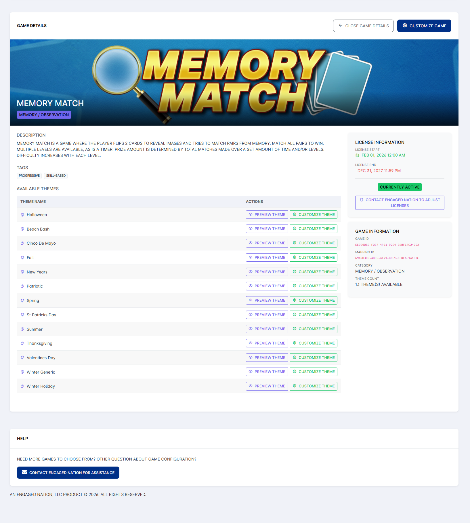 Memory Match game themes