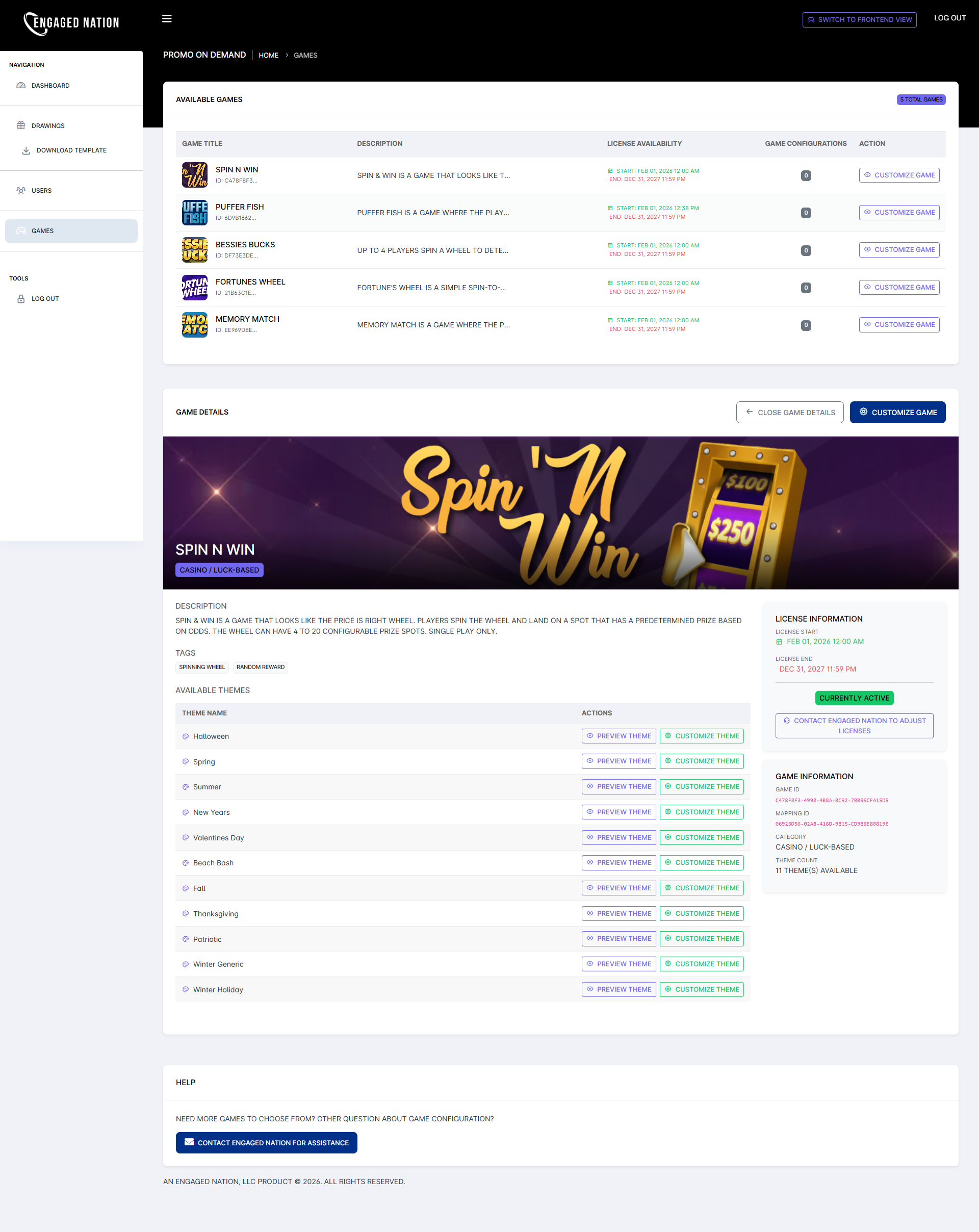Spin N Win game themes